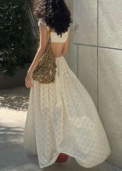 Art Apricot Hollow Out Side Open Cotton Two Pieces Set Summer YZ061 ABC