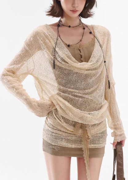 Art Apricot Dresses Up Pieces Two False Lace Mini FashionChic