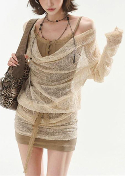 Art Apricot Dresses Up Pieces Two False Lace Mini FashionChic