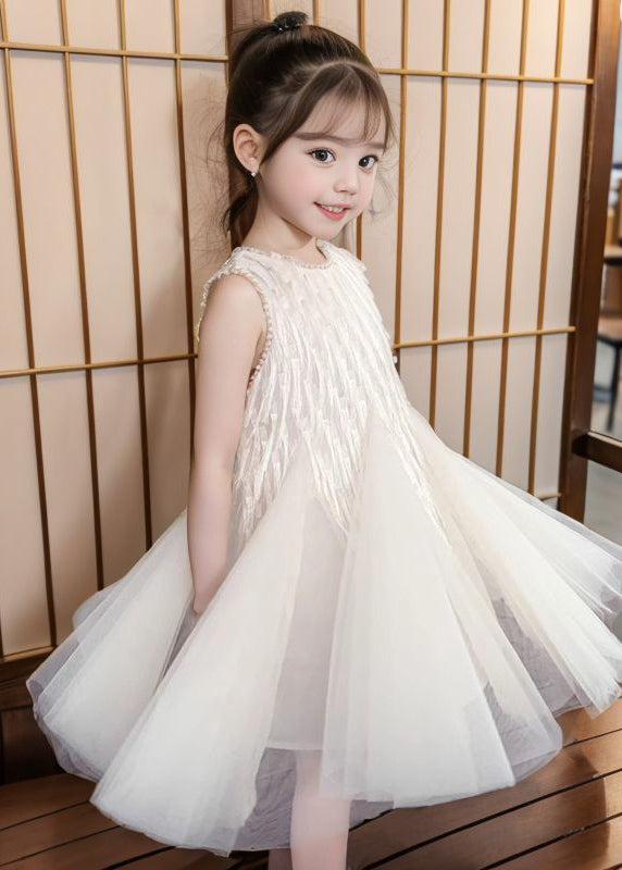 Art Apricot O-Neck Patchwork Tulle Girls Long Dress Sleeveless XZ030 SDGL240618