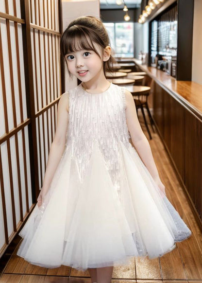 Art Apricot O-Neck Patchwork Tulle Girls Long Dress Sleeveless XZ030 SDGL240618