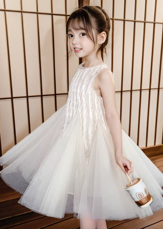 Art Apricot O-Neck Patchwork Tulle Girls Long Dress Sleeveless XZ030 SDGL240618