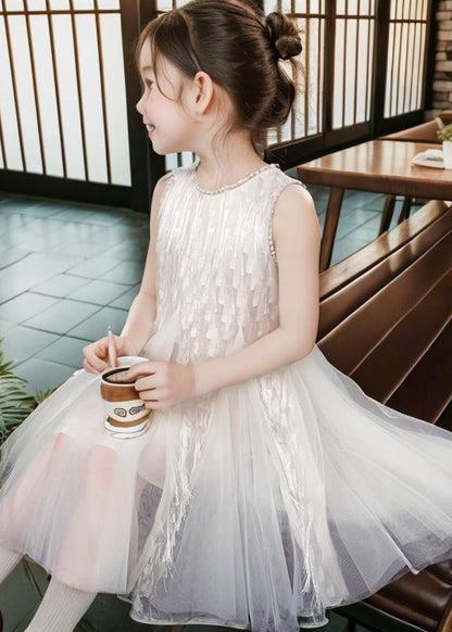 Art Apricot O-Neck Patchwork Tulle Girls Long Dress Sleeveless XZ030 SDGL240618
