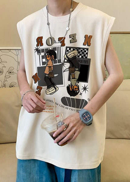 Apricot T Sleeveless Art Cotton Print Men Shirt FashionChic