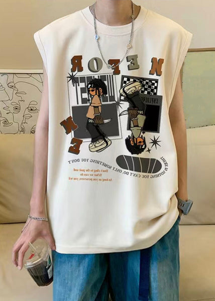 Apricot T Sleeveless Art Cotton Print Men Shirt FashionChic