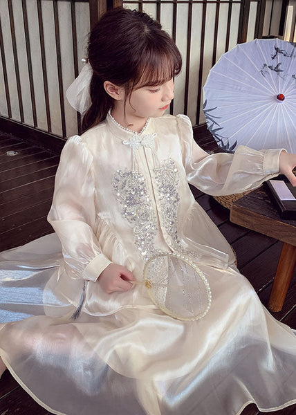 And Silk Two Shirts Kids Maxi Skirts Art Apricot Sequins Button FashionChic