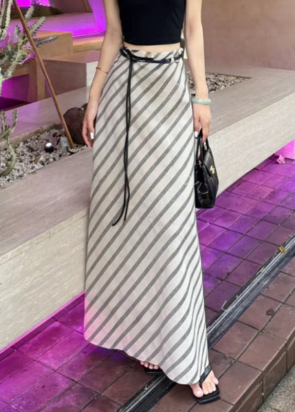 Apricot Cotton Skirts Waist Art Striped High Summer FashionChic