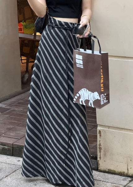 Apricot Cotton Skirts Waist Art Striped High Summer FashionChic