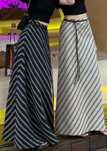 Apricot Cotton Skirts Waist Art Striped High Summer FashionChic