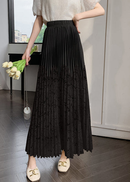 Art Apricot Wrinkled Elastic Waist Lace Patchwork Skirt Summer QT068 OL-SKTS241001