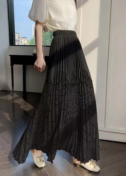 Art Apricot Wrinkled Elastic Waist Lace Patchwork Skirt Summer QT068 OL-SKTS241001