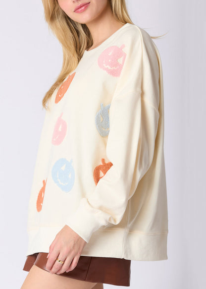 Art Beige O Neck Cartoon Cotton Streetwear Long Sleeve AE1036 OM-HW240901