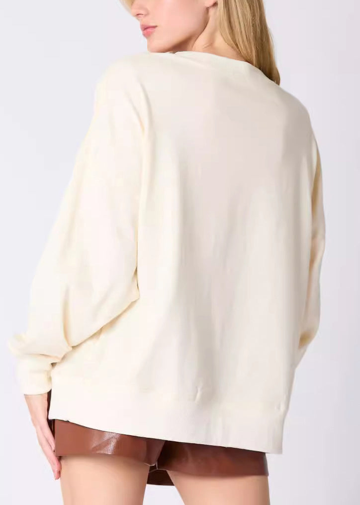 Art Beige O Neck Cartoon Cotton Streetwear Long Sleeve AE1036 OM-HW240901