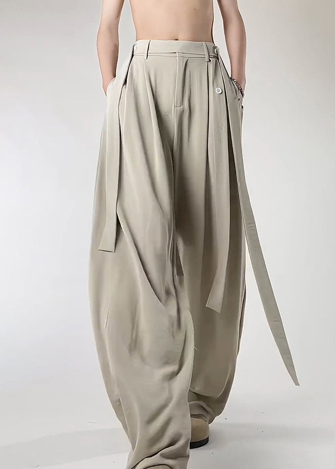 Beige Men Original Pockets Ice Pants Design Art Silk Summer FashionChic