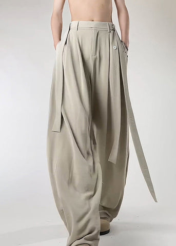 Beige Men Original Pockets Ice Pants Design Art Silk Summer FashionChic