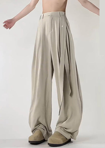 Beige Men Original Pockets Ice Pants Design Art Silk Summer FashionChic