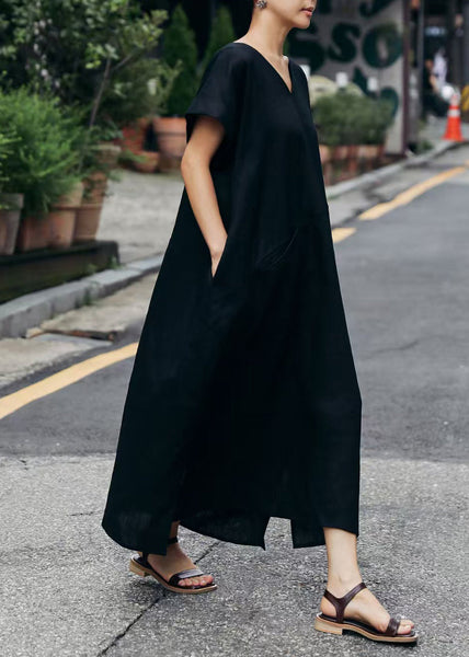 Patchwork Summer Linen Art Oversized Dresses Holiday Beige FashionChic