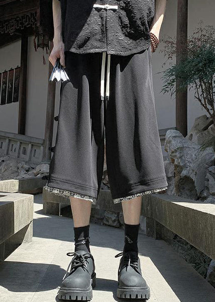 Patchwork Pants Cotton Crop Summer Beige Print Button Art Men FashionChic