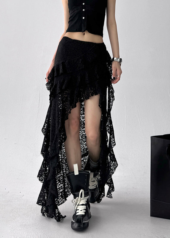 Skirt Art Waist Summer High Black Asymmetrical Lace FashionChic