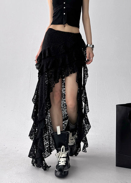 Skirt Art Waist Summer High Black Asymmetrical Lace FashionChic