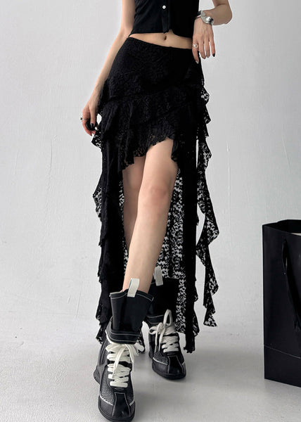 Skirt Art Waist Summer High Black Asymmetrical Lace FashionChic