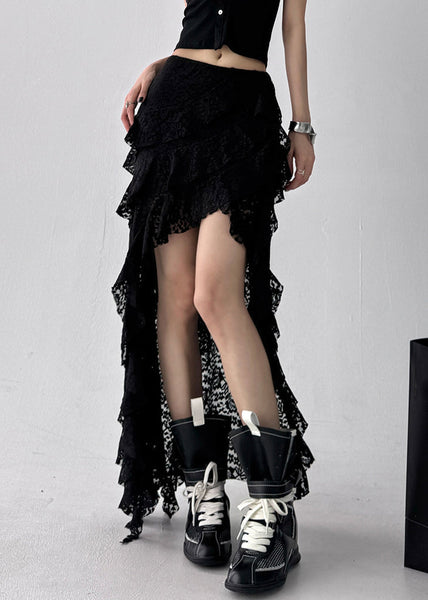 Skirt Art Waist Summer High Black Asymmetrical Lace FashionChic