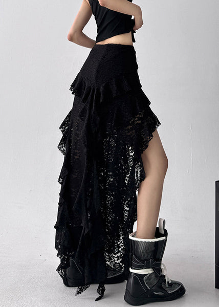 Skirt Art Waist Summer High Black Asymmetrical Lace FashionChic