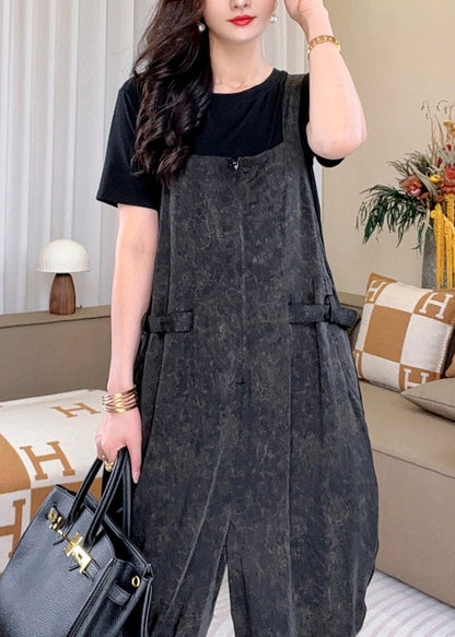 Art Black Oversized Cotton Jumpsuits Two Piece Set Summer YY023 OL-TPIEC2408-16