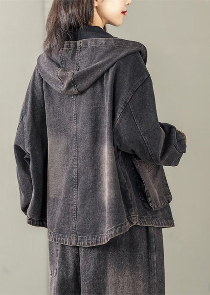 Hooded Art Spring Oversized Black Patchwork Jacket FashionChic