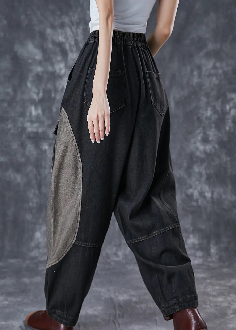 Art Black Oversized Patchwork Pockets Denim Pants Spring Ada Fashion