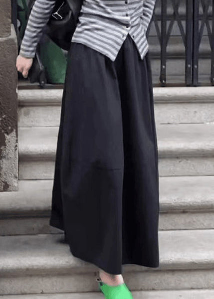 Waist Pockets Elastic Solid Skirt Cotton Fall Black Art FashionChic