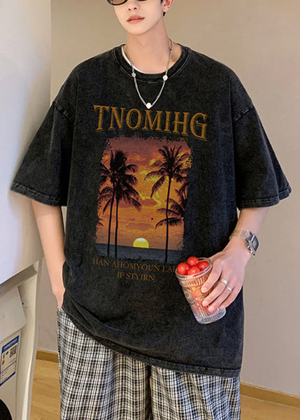 Art Black Print Loose Cotton Mens Graphic Tees Short Sleeve YL009 ABC