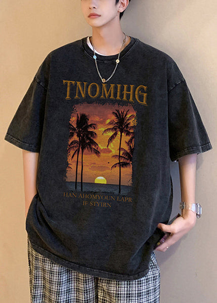 Art Black Print Loose Cotton Mens Graphic Tees Short Sleeve YL009 ABC