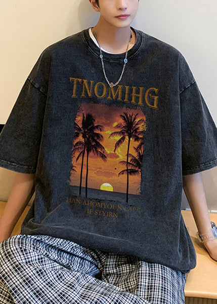 Art Black Print Loose Cotton Mens Graphic Tees Short Sleeve YL009 ABC