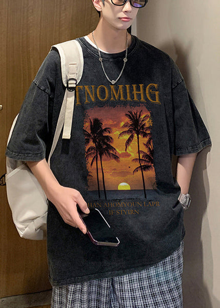 Art Black Print Loose Cotton Mens Graphic Tees Short Sleeve YL009 ABC