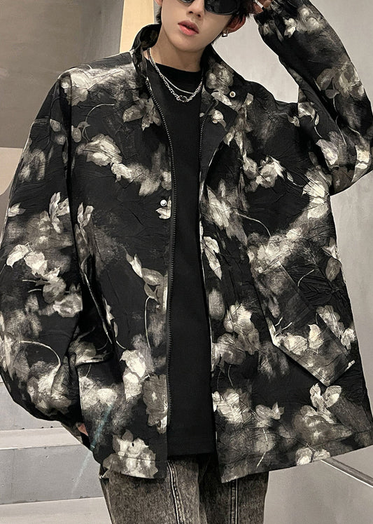 Art Black Print Zippered Pockets Men Coat Fall RO026 ABC