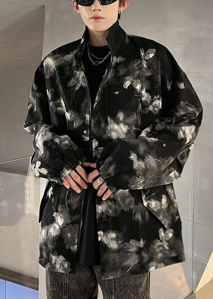 Art Black Print Zippered Pockets Men Coat Fall RO026 ABC