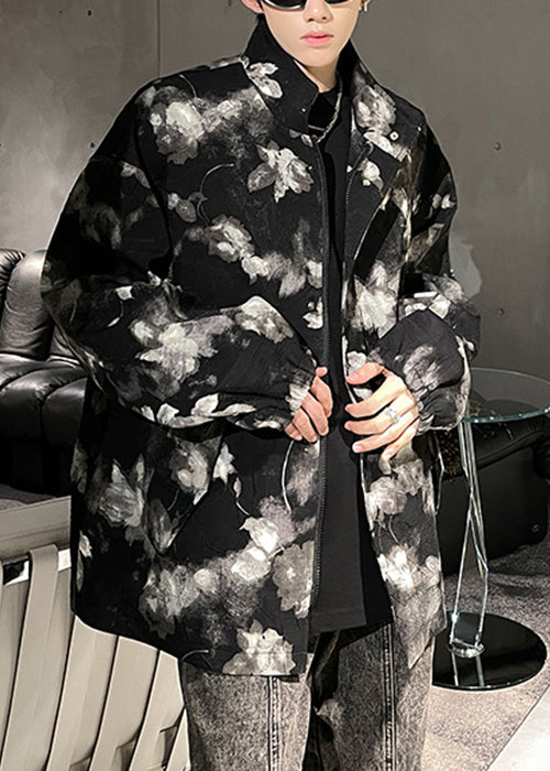 Art Black Print Zippered Pockets Men Coat Fall RO026 ABC