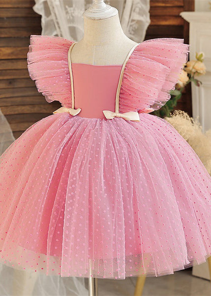 Art Black Square Collar Bow Tulle Kids Mid Dress Sleeveless EW008 WS-JRTZSDM240810