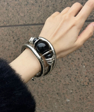 Art Black Stainless Steel Agate Bangle KX1010 Ada Fashion