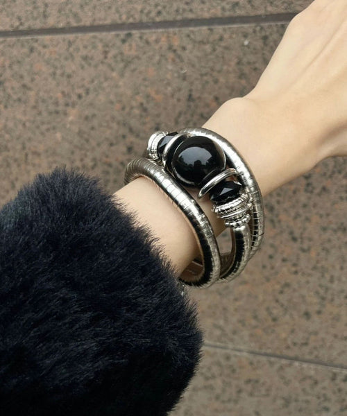 Art Black Stainless Steel Agate Bangle KX1010 Ada Fashion