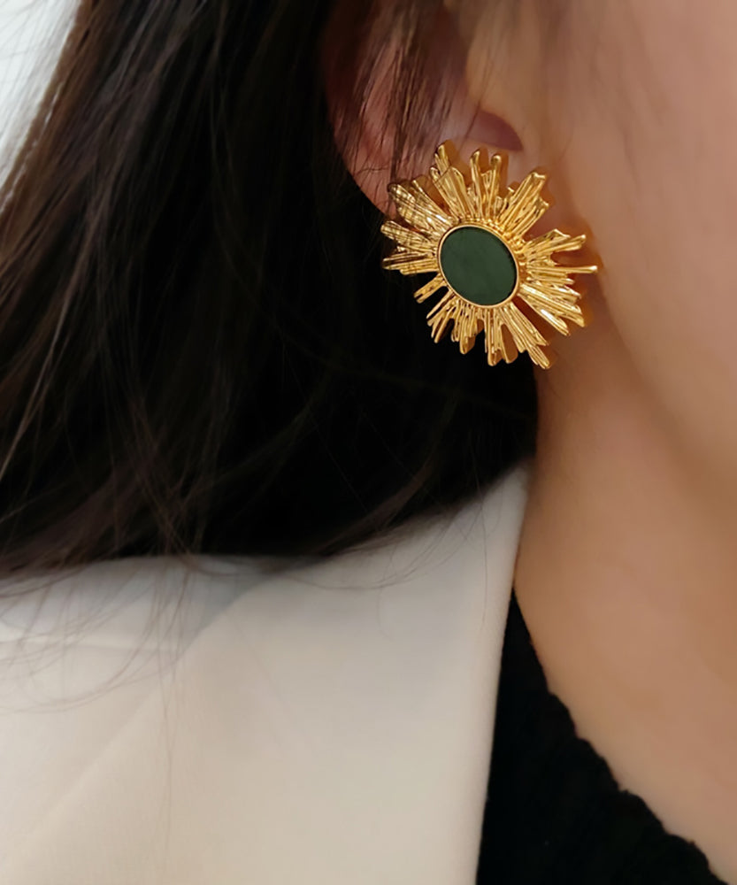 Art Blackish Green Copper Overgild Sunflower Stud Earrings QZ014 JEW-EAR241023