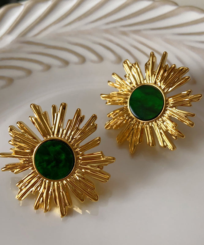 Art Blackish Green Copper Overgild Sunflower Stud Earrings QZ014 JEW-EAR241023