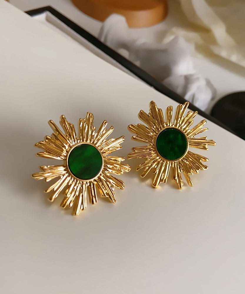 Art Blackish Green Copper Overgild Sunflower Stud Earrings QZ014 JEW-EAR241023