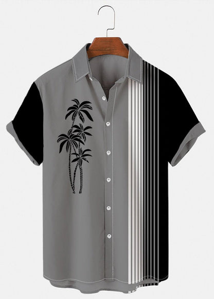 Asymmetrical Patchwork Cotton Mens Summer Art Striped Shirts Blue FashionChic