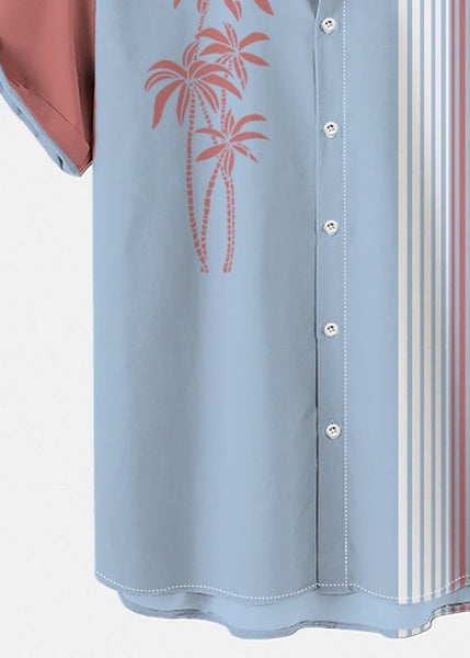 Asymmetrical Patchwork Cotton Mens Summer Art Striped Shirts Blue FashionChic