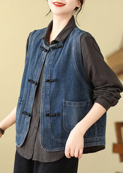 Art Blue Chinese Button Denim Vest Spring TM027 ABC
