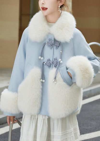 Art Blue Fur Collar Button Patchwork Duck Down Down Coats Winter RZ013 ABC