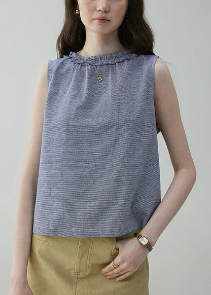 Ruffled Art Blouses Blue On Both Sides Cotton Wear Button FashionChic