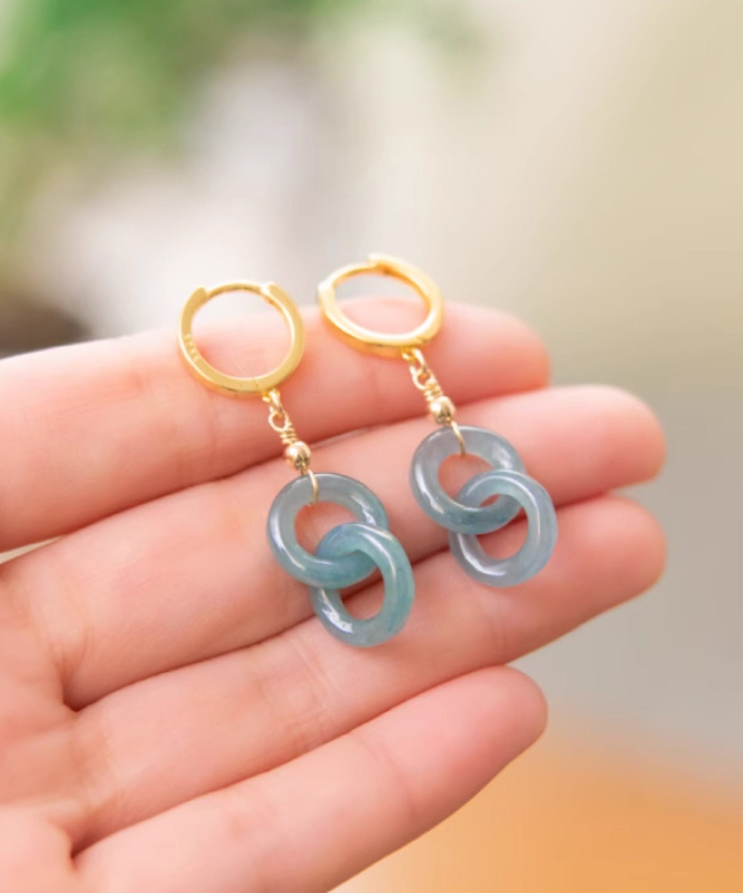 Art Blue Sterling Silver Overgild Jade Ping Buckle Drop Earrings II027 JEW-EAR240825